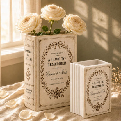 A Love To Remember Custom Wedding Ceramic Book Vase, Personalized Wedding Book Vase WD0657