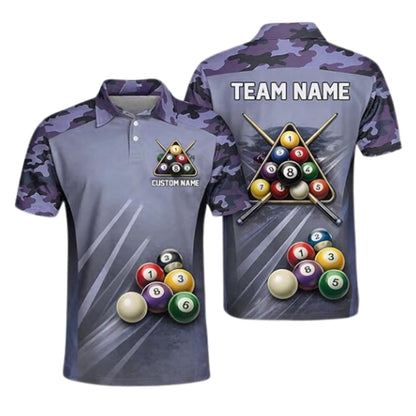 Custom Camouflage Billiard Polo Shirts For Men, Custom Camo Pool Billiard Team Shirts BIZ0288