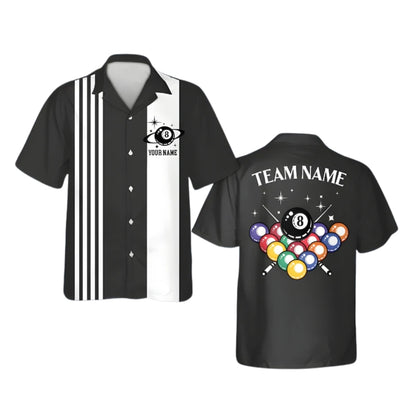 Custom Retro Black And White Billiard Hawaiian Shirt For Mens, Custom Retro Billiard Team Shirts BIE0041
