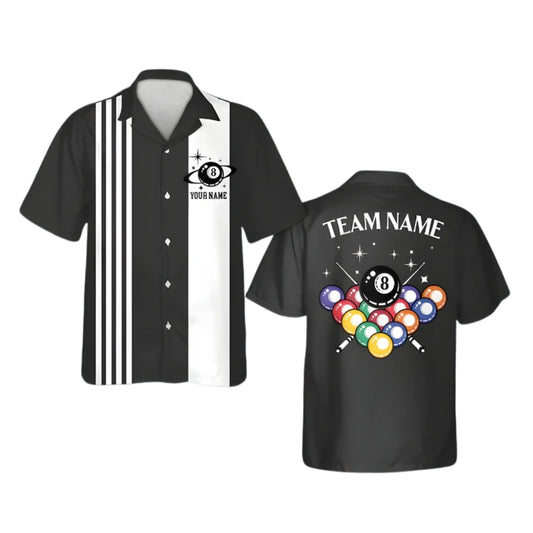 Custom Retro Black And White Billiard Hawaiian Shirt For Mens, Custom Retro Billiard Team Shirts BIE0041