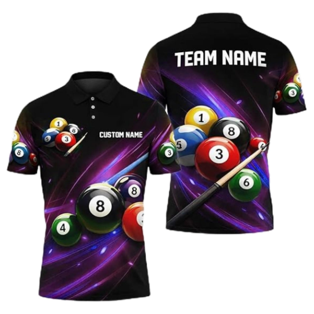 Custom Team Lightning Purple Billiard Polo Shirt For Men, Custom Billiard Shirts BIZ0289
