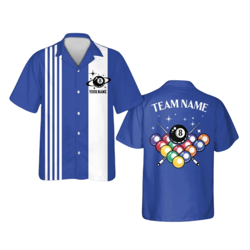 Custom Retro Black And White Billiard Hawaiian Shirt For Mens, Custom Retro Billiard Team Shirts BIE0041