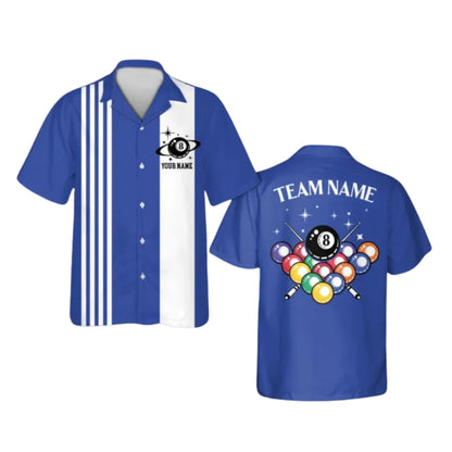Custom Retro Black And White Billiard Hawaiian Shirt For Mens, Custom Retro Billiard Team Shirts BIE0041