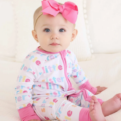 Little Sister Pink White Baby Convertible Zippy Romper, Lil Sister Baby Romper Convertible BB0845