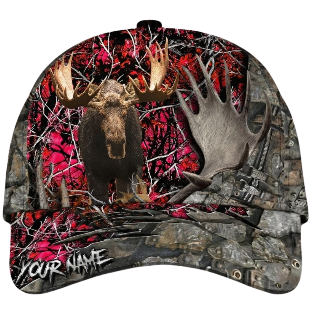Custom Moose Hunting Camo 3D Baseball Cap, Personalized Hunting Cap Hat For Hunter CP0542
