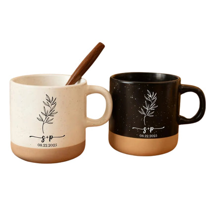 Personalized Couple Initials And Date Pottery Mug, Custom Wedding Mug For Couple WD0369
