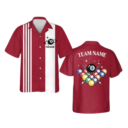 Custom Retro Black And White Billiard Hawaiian Shirt For Mens, Custom Retro Billiard Team Shirts BIE0041