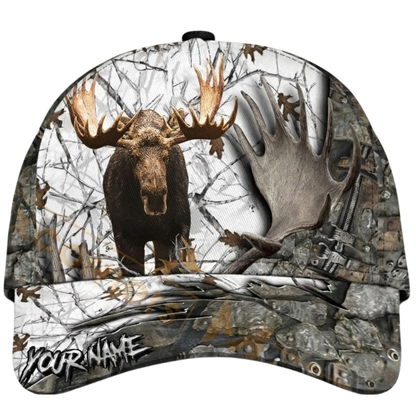 Custom Moose Hunting Camo 3D Baseball Cap, Personalized Hunting Cap Hat For Hunter CP0542