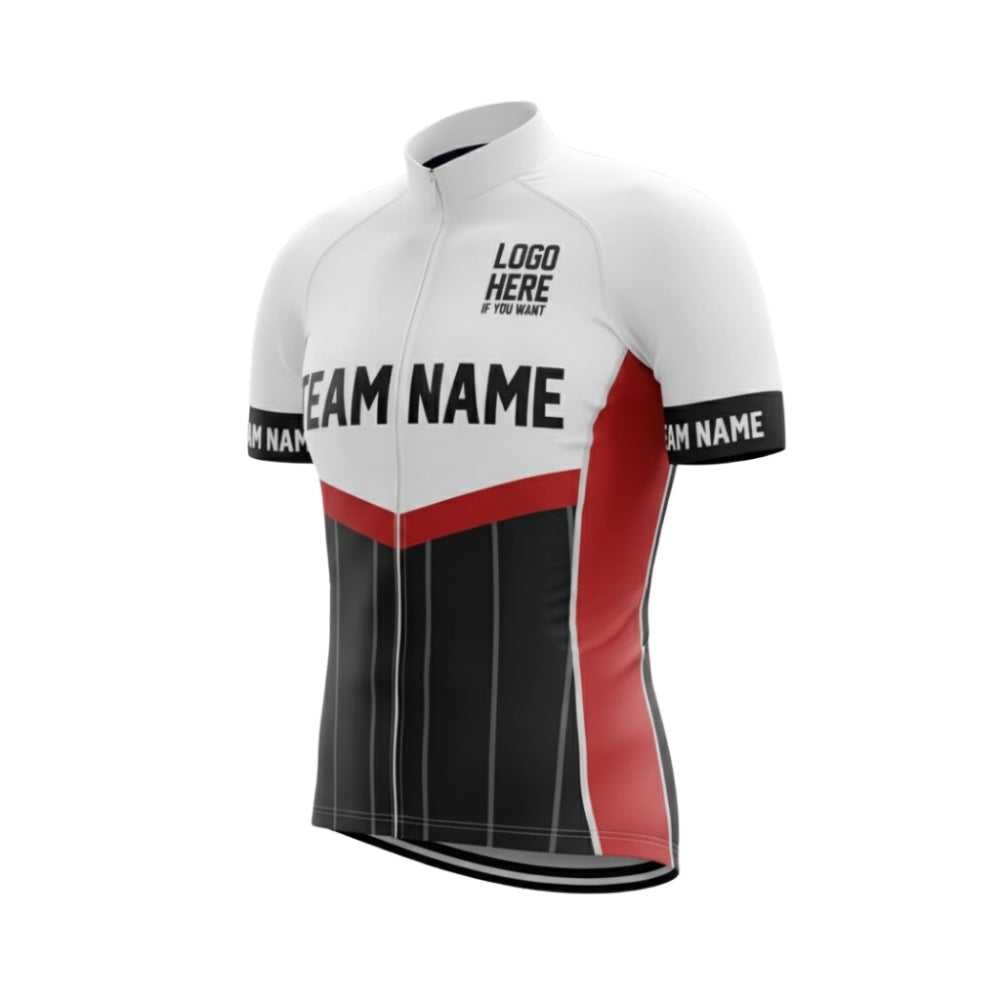 Men's Custom Logo Black Red And White Cycling Short Sleeve Jersey For Team, Custom Cycling Jerseys CG0507