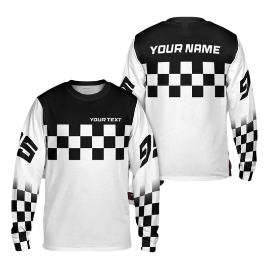 Custom Checkered Motocross Long Sleeve Jersey Shirt For Mens, Custom Checkered Dirt Bike Shirts ME0006