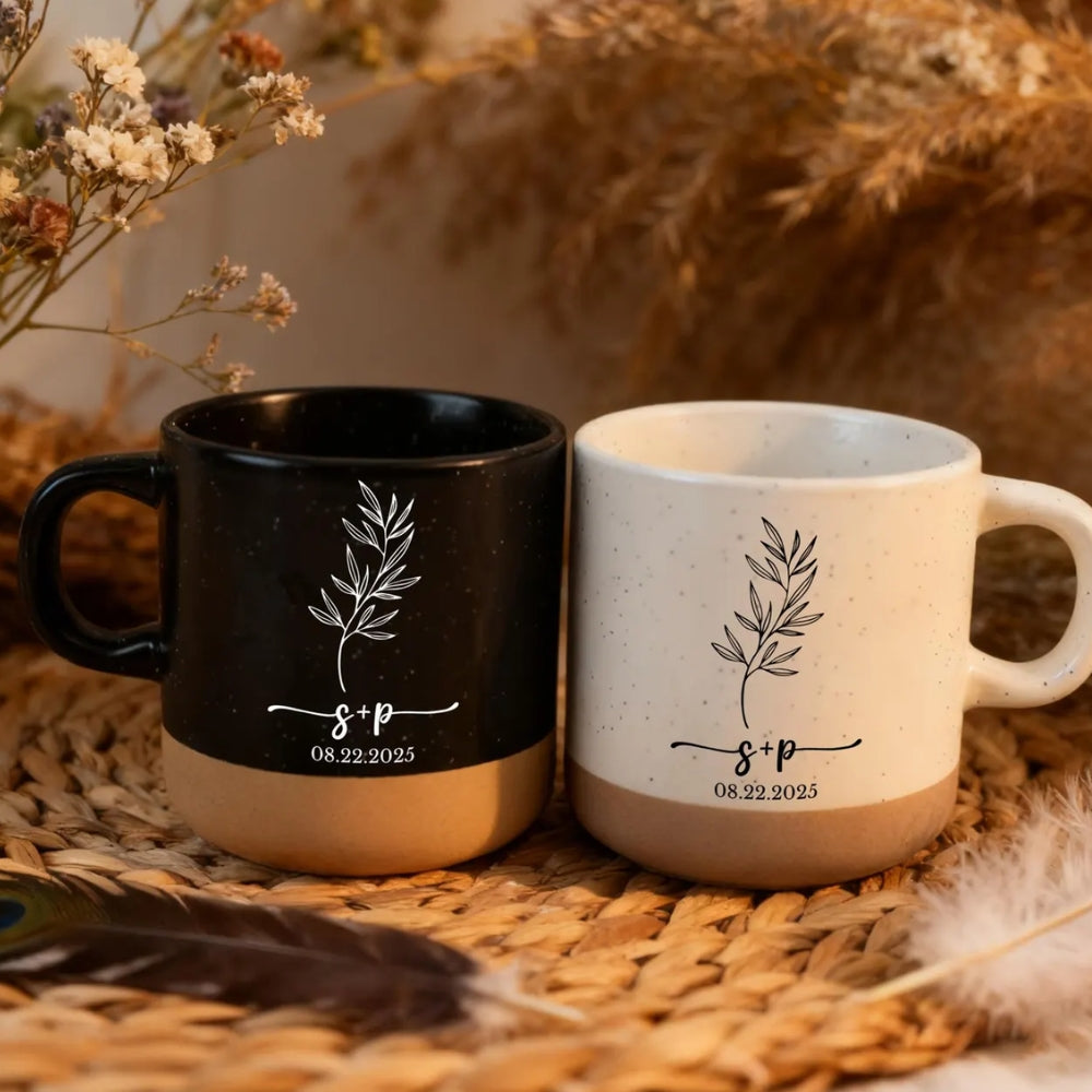 Personalized Couple Initials And Date Pottery Mug, Custom Wedding Mug For Couple WD0369