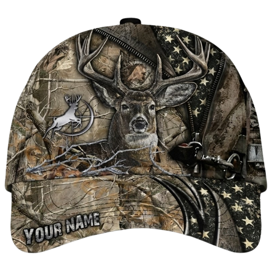Deer Hunting Custom USA Flag Camo Baseball 3D Printed Cap, Custom Hunting Lover Cap Hat CP0543