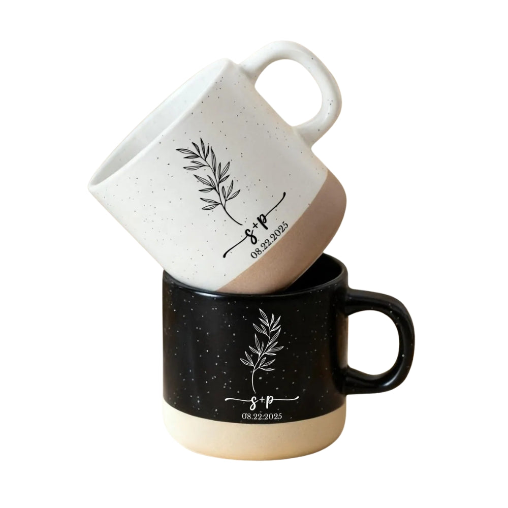 Personalized Couple Initials And Date Pottery Mug, Custom Wedding Mug For Couple WD0369