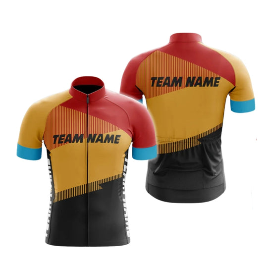 Custom Red And Yellow Cycling Team Short Sleeve Jersey For Men, Custom Team Cycling Jerseys CG0509