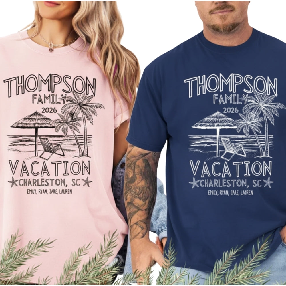 Custom Matching Family Beach Vacation T Shirts, Personalized Family Beach Trip Shirts ET0155