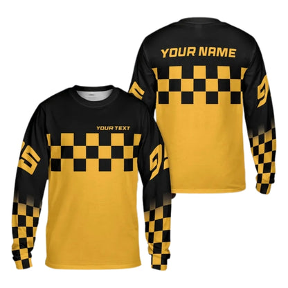 Custom Checkered Motocross Long Sleeve Jersey Shirt For Mens, Custom Checkered Dirt Bike Shirts ME0006