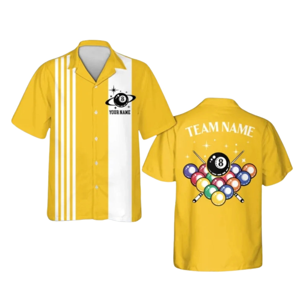 Custom Retro Black And White Billiard Hawaiian Shirt For Mens, Custom Retro Billiard Team Shirts BIE0041