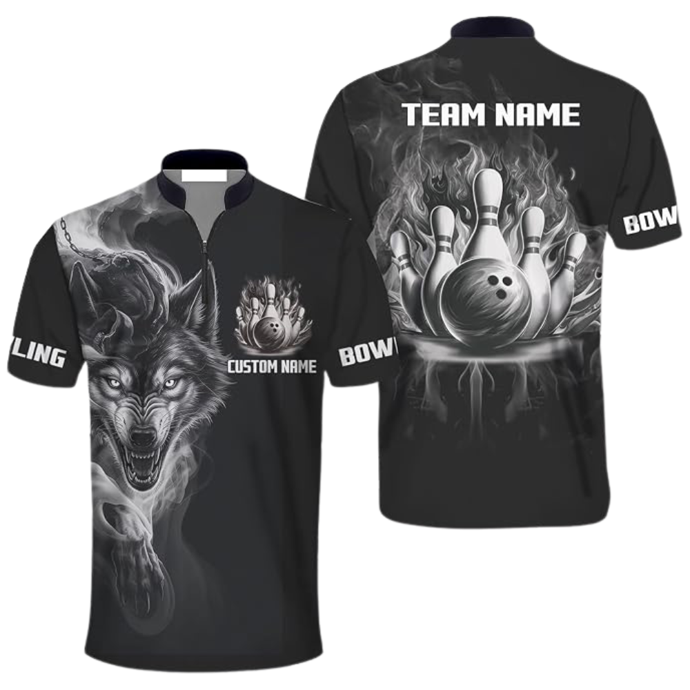 Custom Wolf Black Bowling Jersey For Men, Custom Wolf Team Bowling Shirt BZ0944