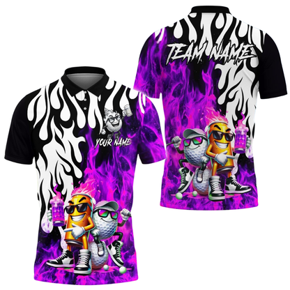 Funny Beer Custom Flaming Golf Mens Polo Shirt, Custom Beer Flame Golf Team Shirts GE0583