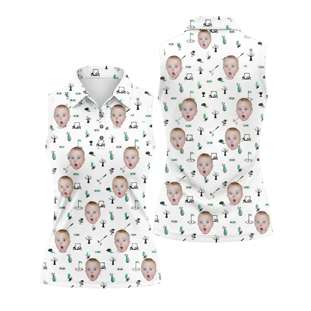 Custom Kid Face Sleeveless Golf Shirt For Ladies, Women's Custom Photo Golf Shirts GE0458