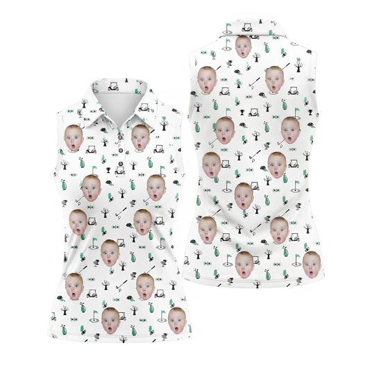 Custom Kid Face Sleeveless Golf Shirt For Ladies, Women's Custom Photo Golf Shirts GE0458