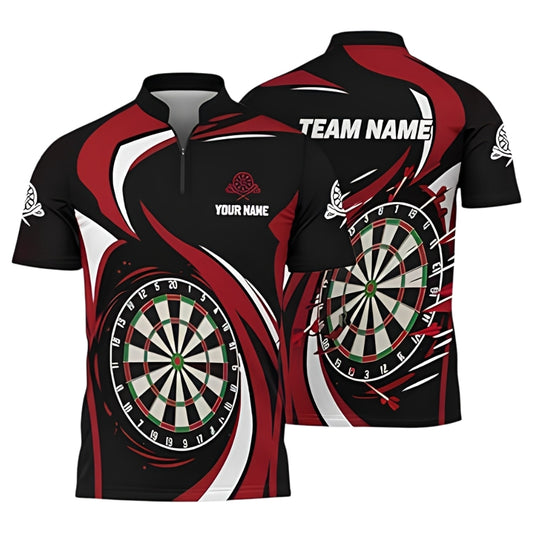 Custom Team Black And Red Dart Jersey For Men, Custom Dart Team Shirts DZ0076