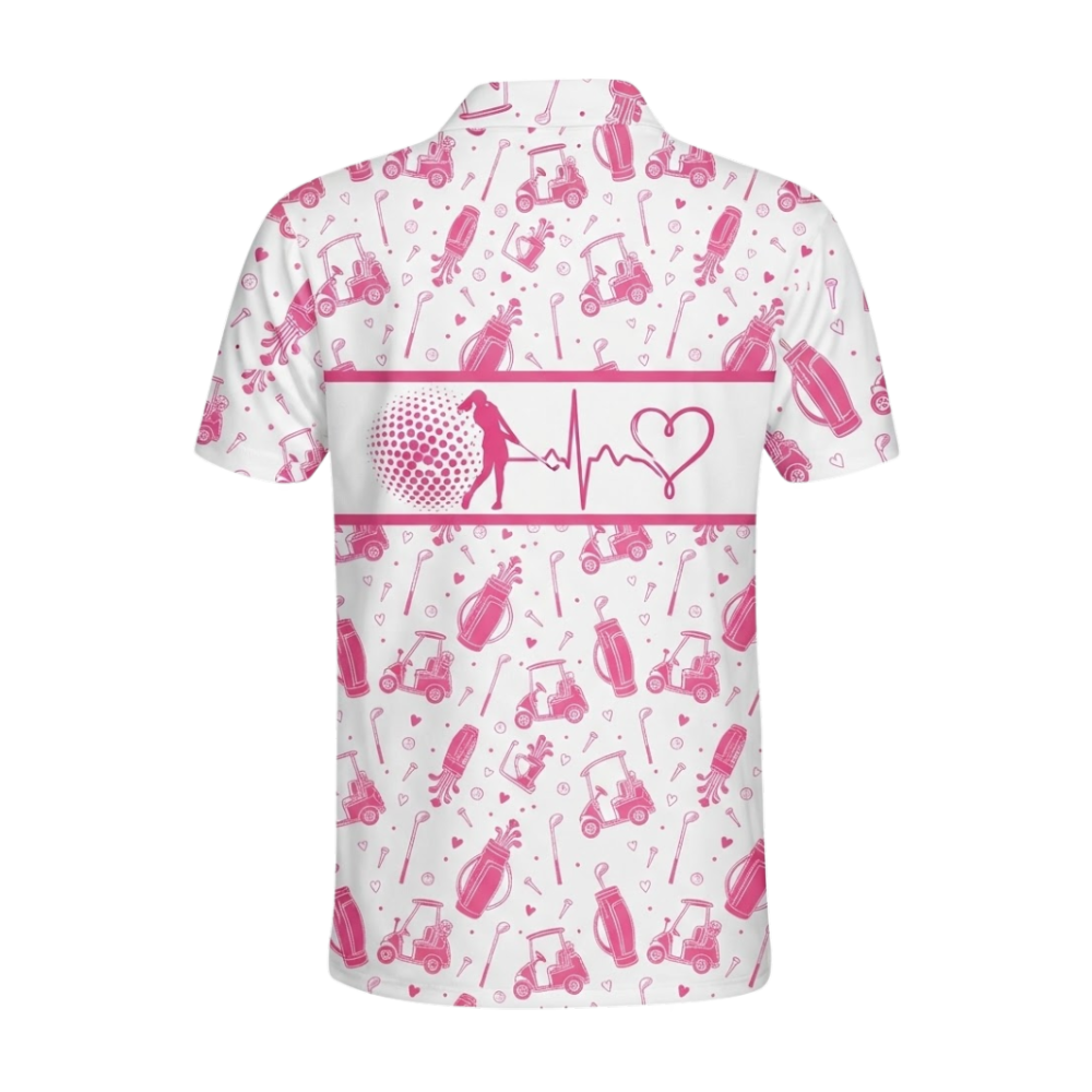 Heartbeat Pink Golf Pattern Mens Golf Polo Shirt, Golf Polo Shirt For Men GE0603