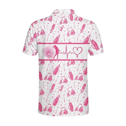 Heartbeat Pink Golf Pattern Mens Golf Polo Shirt, Golf Polo Shirt For Men GE0603