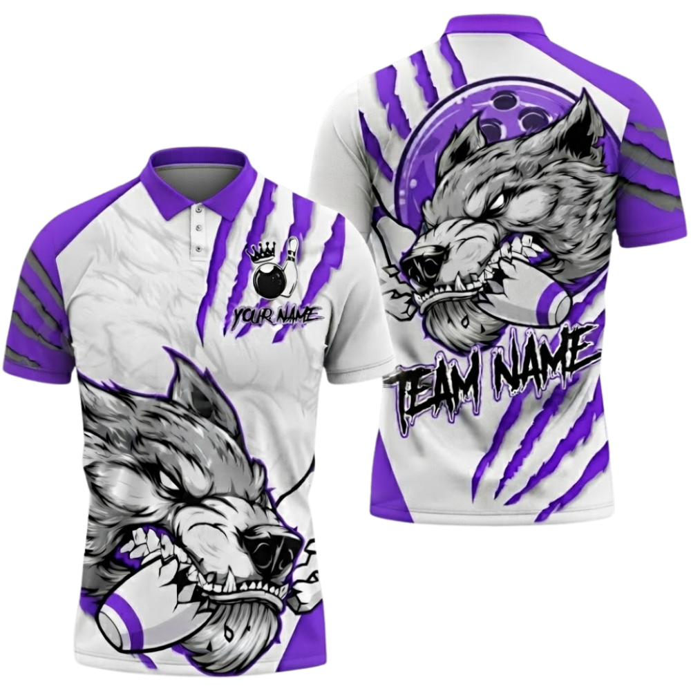 Custom Wolf Red And White Bowling Polo Shirt For Men, Custom Wolf Bowling Shirt For Team BZ0656