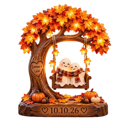 Custom Ghost Couple Autumn Wedding Layer Wooden Plaque, Custom Fall Wedding Keepsake Wooden Block WD0891