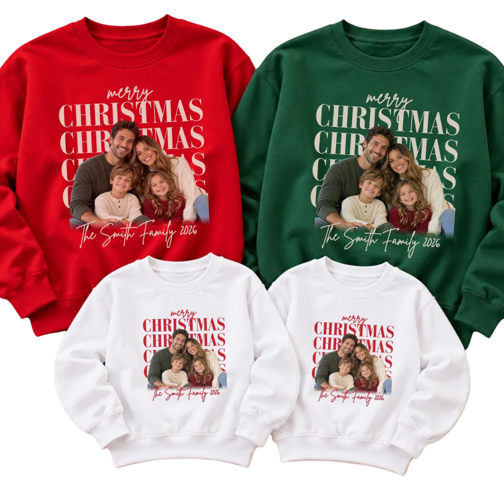 Custom Family Photo Merry Christmas Sweatshirt Matching, Custom Xmas Family Sweatshirt With Picture ET1705