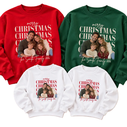 Custom Family Photo Merry Christmas Sweatshirt Matching, Custom Xmas Family Sweatshirt With Picture ET1705