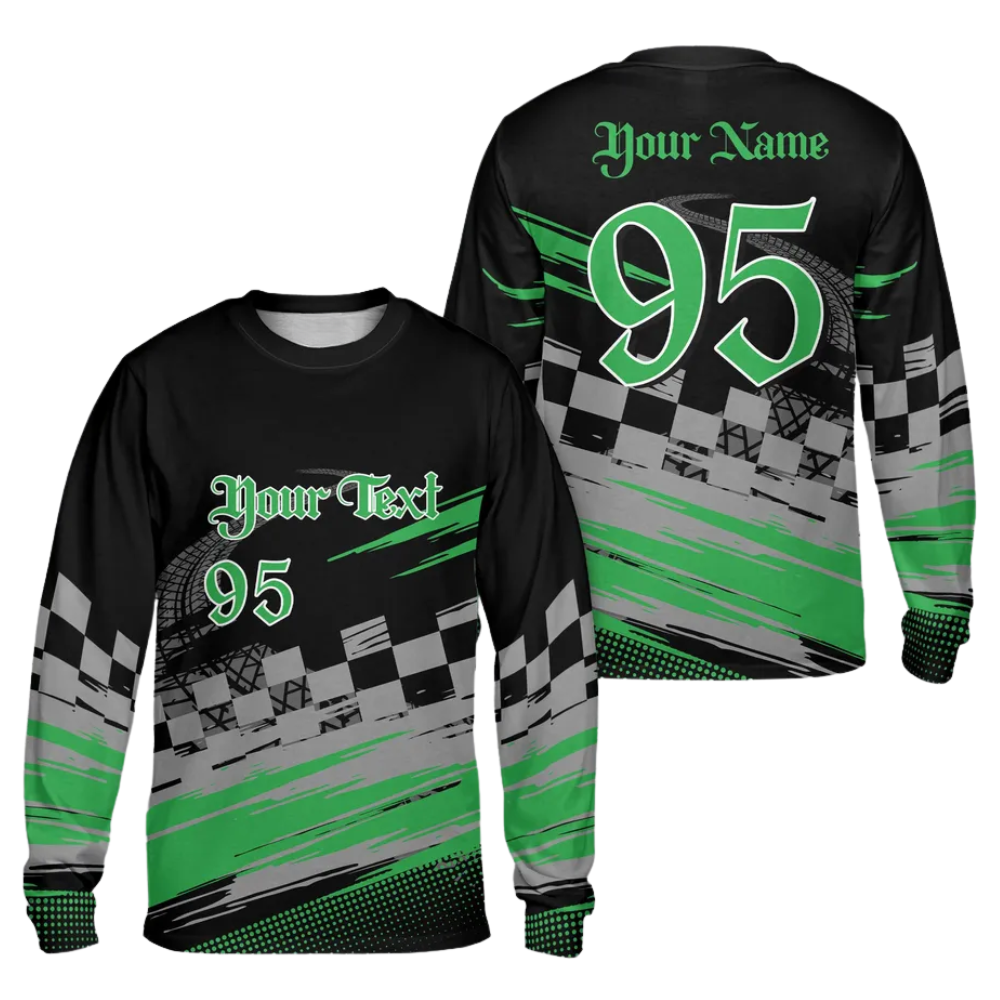 Custom Number & Name Dirt Bike Long Sleeve Men Jersey Black Cyan, Custom Dirt Bike Shirts For Riders MZ0095