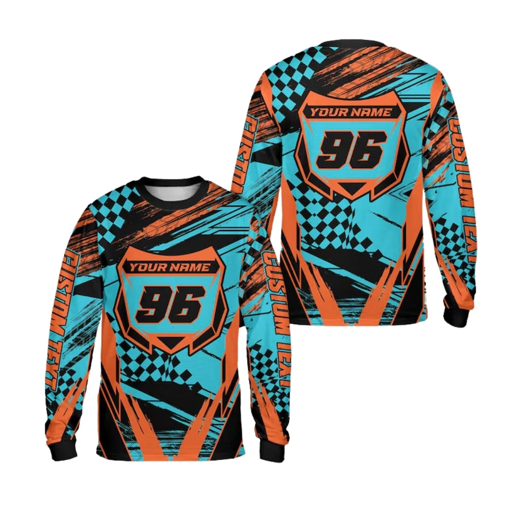Custom Grunge Purple And Yellow Racing Motocross Long Sleeve Men's Jersey, Custom Dirt Bike Shirts ME0025