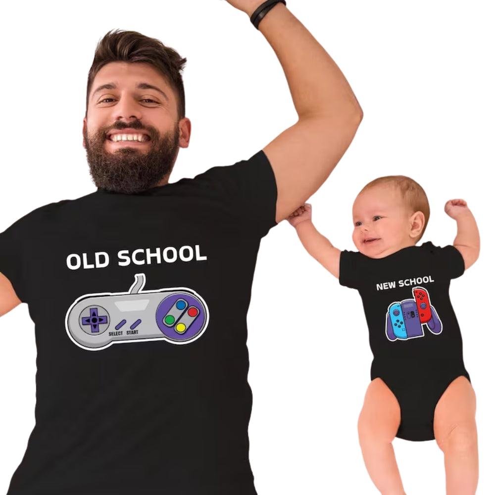 Old School New School Matching Father And Son Game T Shirt, Matching Gamer Dad Son Shirts ET1008