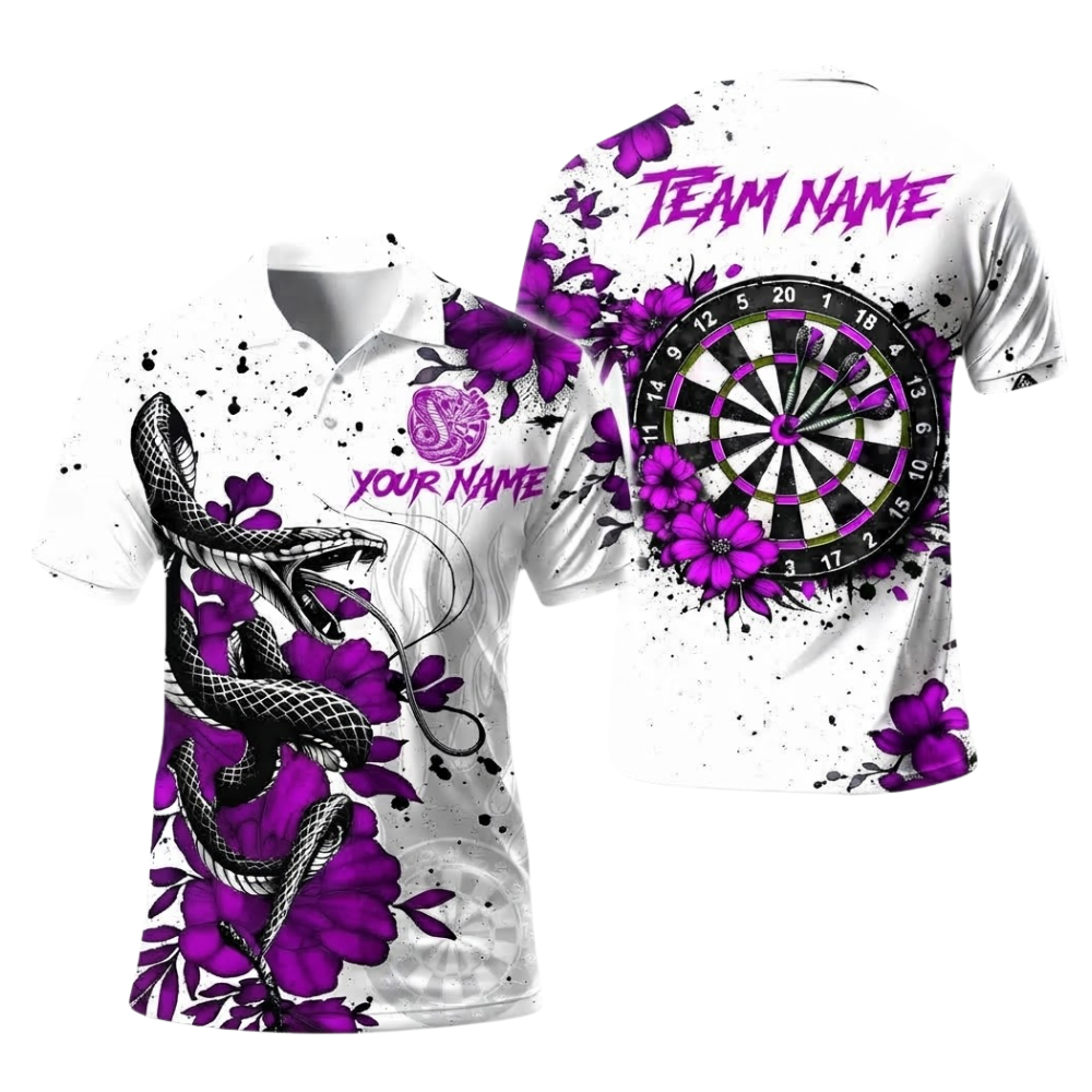 Snake Flower Custom Mens Dart Polo Shirt, Custom Snake Darts Team Shirts DE0110