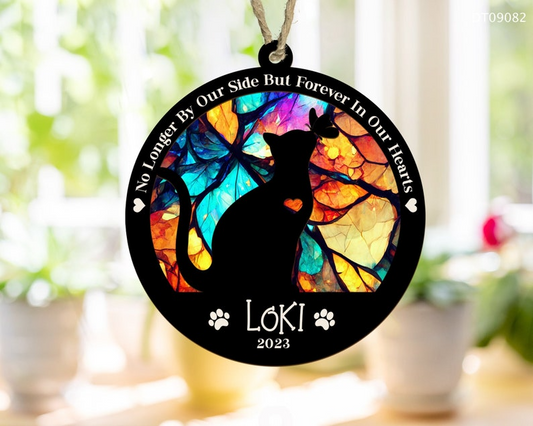 Memorial Suncatcher, Loss of Pet Sympathy Gift, Custom Name Cat Suncatcher, Pet Loss Gift OA0177