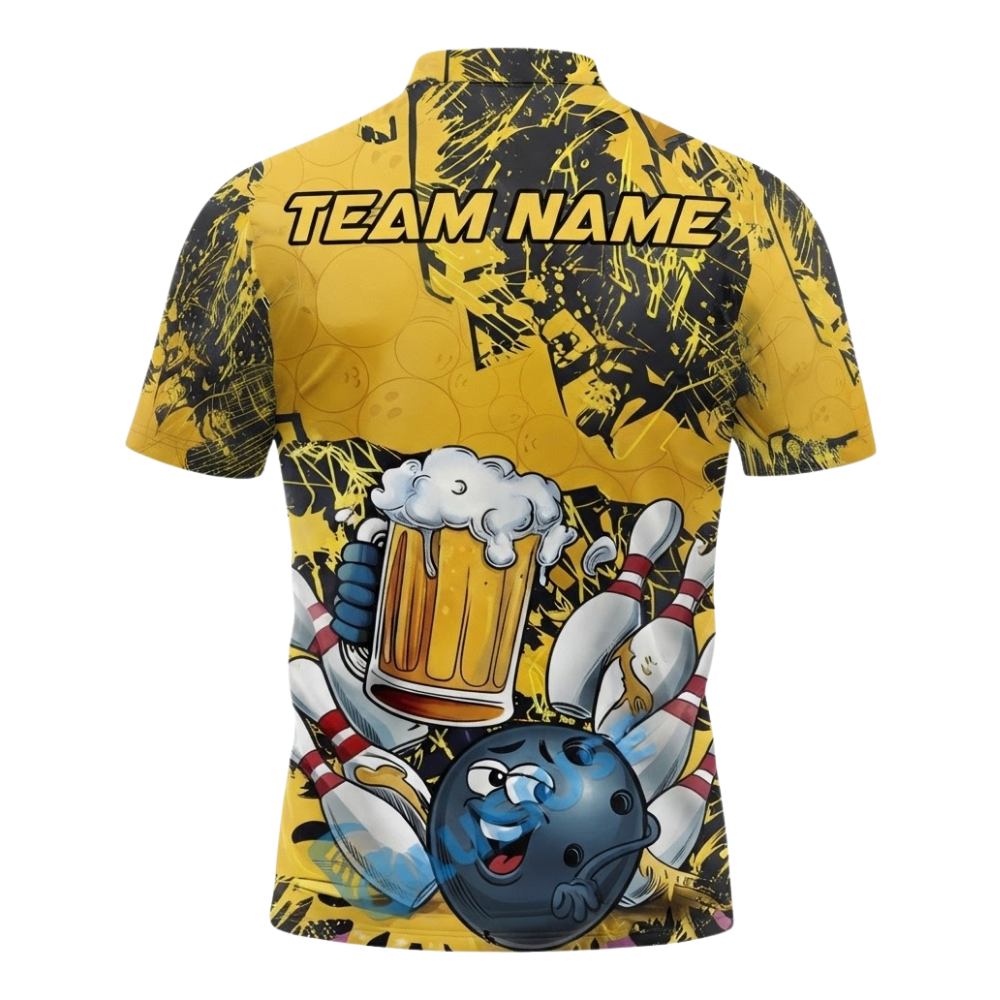 Custom Funny Ball And Beer Bowling Polo Shirt For Men, Custom Beer Bowling Team Shirts BZ0549