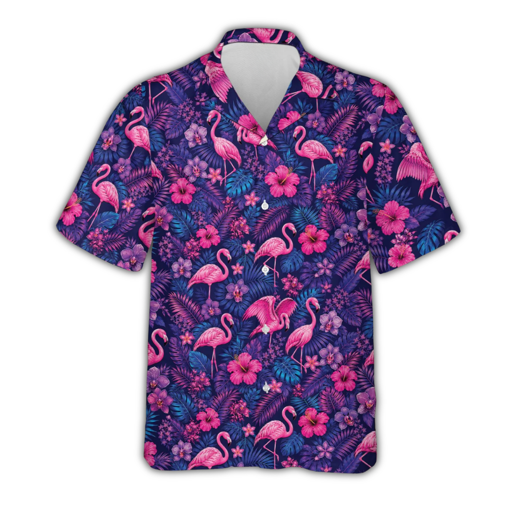Pink Flamingo Purple Tropical Hawaiian Shirt, Flamingo Hawaiian Shirt HE0917