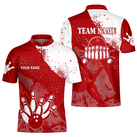 Custom Red And White Bowling Jersey For Men, Custom Team Bowling Shirts BZ0451