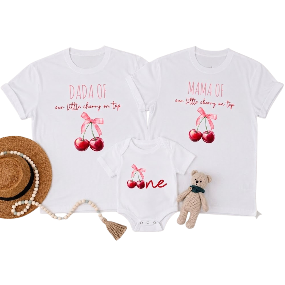 One Little Cherry On Top Custom 1st Birthday Family Matching T Shirt, Custom Cherry First Birthday Family Shirts ET1193