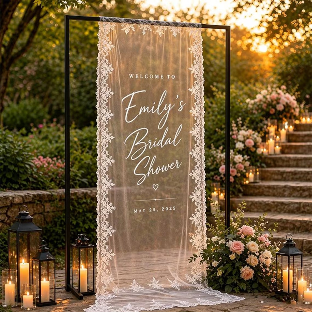 Bridal Shower Personalized Lace Welcome Sign Banner, Custom Lace Bridal Shower Welcome Banner WD0241