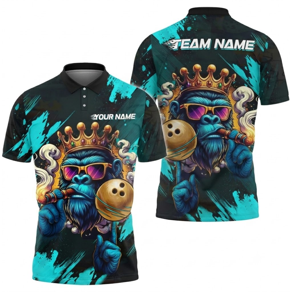 Custom King Gorilla Bowling Mens Polo Shirt, Custom Gorilla Bowling Team Shirts BZ0519