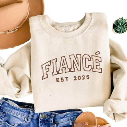 Custom Fiance and Fiancee Embroidered Sweatshirt, Matching Engagement Sweatshirt 2D0814