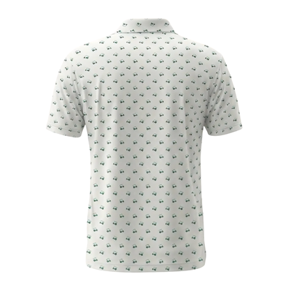Green Golf Cart Golf Men's Polo Shirt, White Green Golf Shirts GE0452