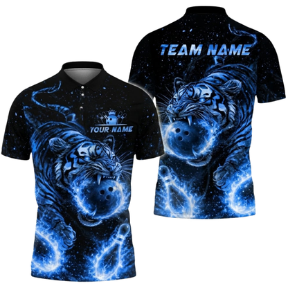 Custom Tiger Fire Ball Bowling Polo Shirt For Men, Custom Tiger Bowling Team Shirt BZ0805