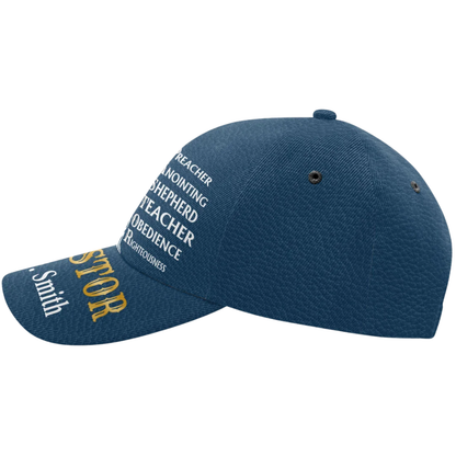 Pastor Preacher Teacher Shepherd Obedience Righteousness Custom Name Blue Baseball Cap, Custom Pastor Cap Hat CP0579
