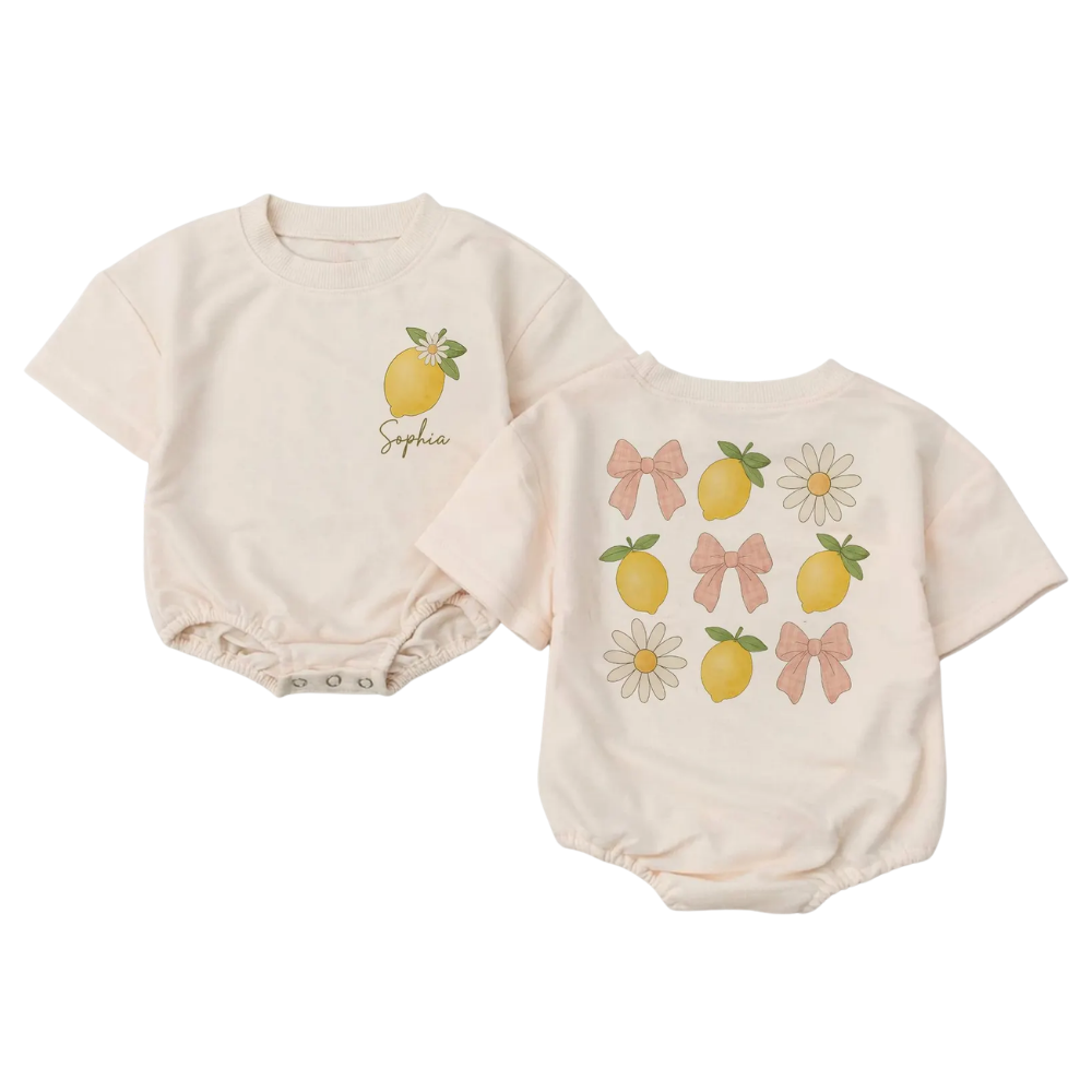 Custom Baby Name Lemon Daisy Bow Romper Sweatshirt, Custom Lemon Baby Romper Sweatshirt BB0110