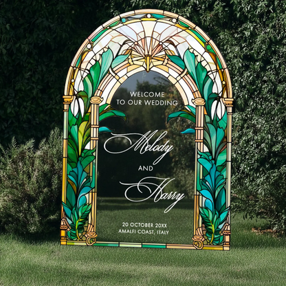 Personalized Stained Glass Wedding Acrylic Mirror Sign, Custom Wedding Welcome Sign WD0730