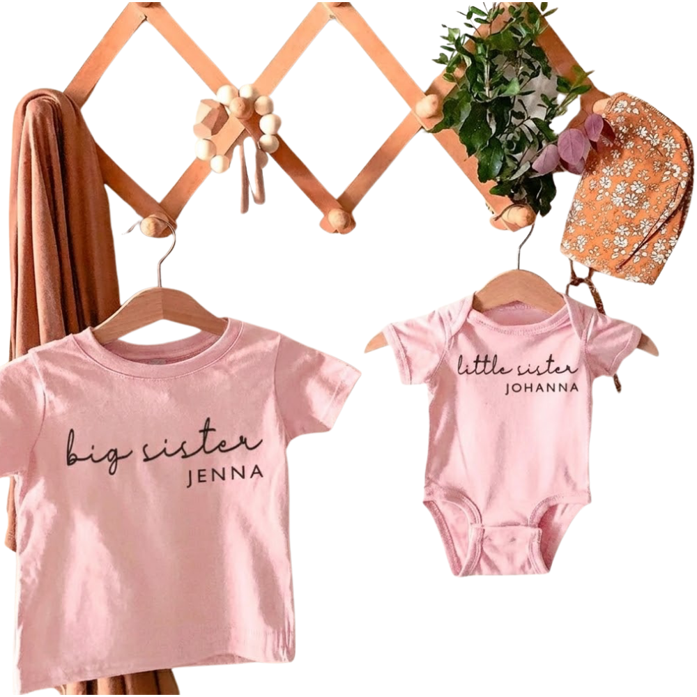 Big Sister Custom Name Matching T Shirt, Custom Baby Reveal Sibling Shirts ET1263
